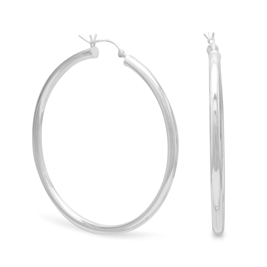 Sterling Silver 3mm x 50 mm Click Hoop Earrings