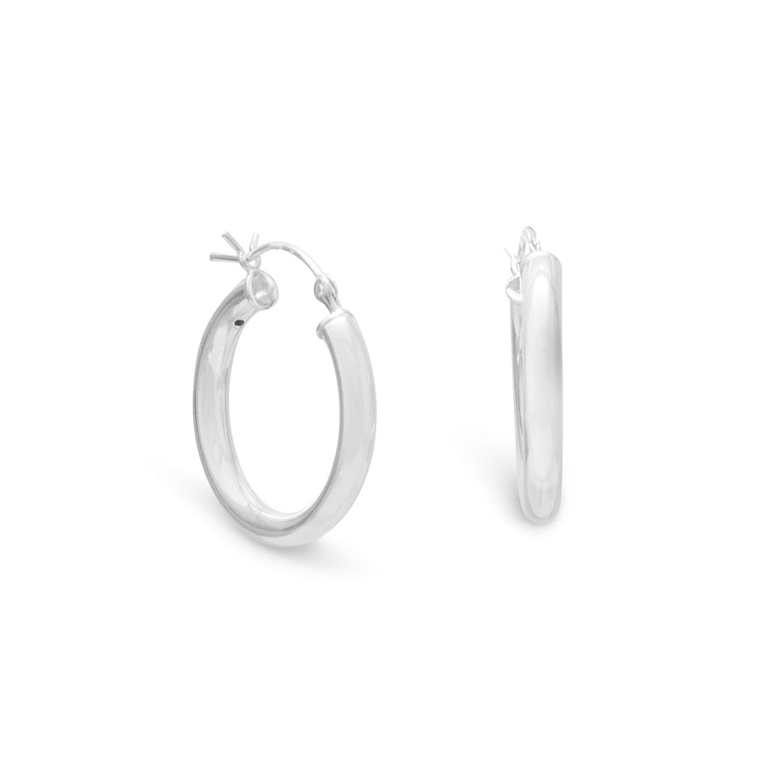 3mm x 22mm hoop earrings with click closure. .925 Sterling Silver