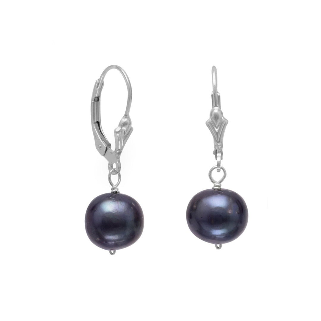 Dyed peacock cultured freshwater pearl lever back earrings. .925 Sterling Silver