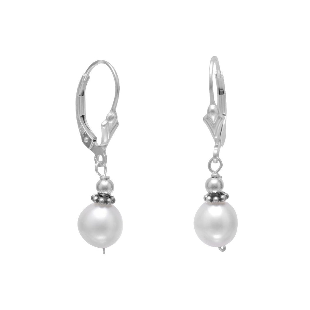 Pearl Perfection Bali Bead Lever Earrings. 8-9m cultured freshwater pearl lever earrings with bali and 2mm sterling silver bead drop. Hanging length is about 30mm.