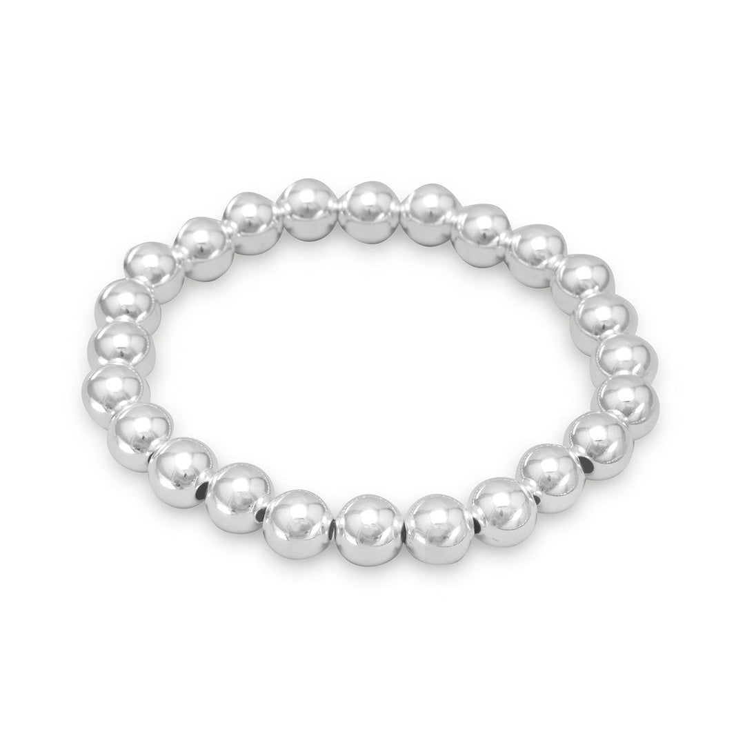 Our exquisite 8mm sterling silver bead stretch bracelet, a true embodiment of elegance. Crafted with .925 sterling silver, this bracelet exudes luxury and sophistication. Its timeless design effortlessly complements our stunning silver bead jewelry collection, creating a harmonious ensemble that will elevate any outfit. Indulge in the allure of sterling silver with this captivating bracelet.