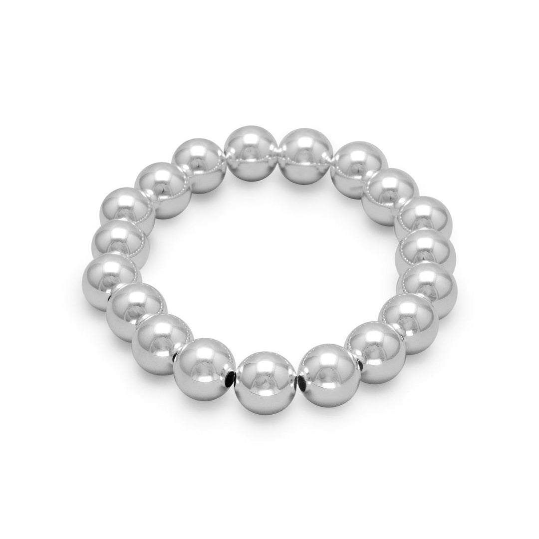 Our exquisite 10mm sterling silver bead stretch bracelet, a true embodiment of elegance. Crafted with .925 sterling silver, this bracelet exudes luxury and sophistication. Its timeless design effortlessly complements our stunning silver bead jewelry collection, creating a harmonious ensemble that will elevate any outfit. Indulge in the allure of sterling silver with this captivating bracelet.