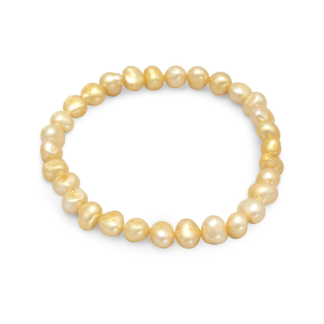 Introducing the Dyed Yellow Cultured Freshwater Pearl Stretch Bracelet, a stunning piece of jewelry that exudes elegance and sophistication. Crafted from high-quality cultured freshwater pearls, this bracelet features a range of sizes, ranging from 5-6mm, ensuring a unique and eye-catching appearance.
