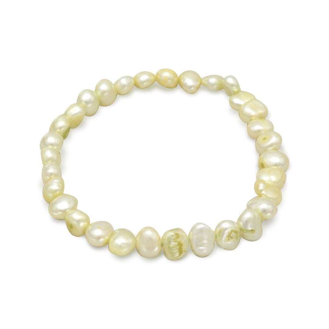 Introducing the Dyed Lime Green colored Cultured Freshwater Pearl Stretch Bracelet, a stunning piece of jewelry that exudes elegance and sophistication. Crafted from high-quality cultured freshwater pearls, this bracelet features a range of sizes, ranging from 6-9mm, ensuring a unique and eye-catching appearance.