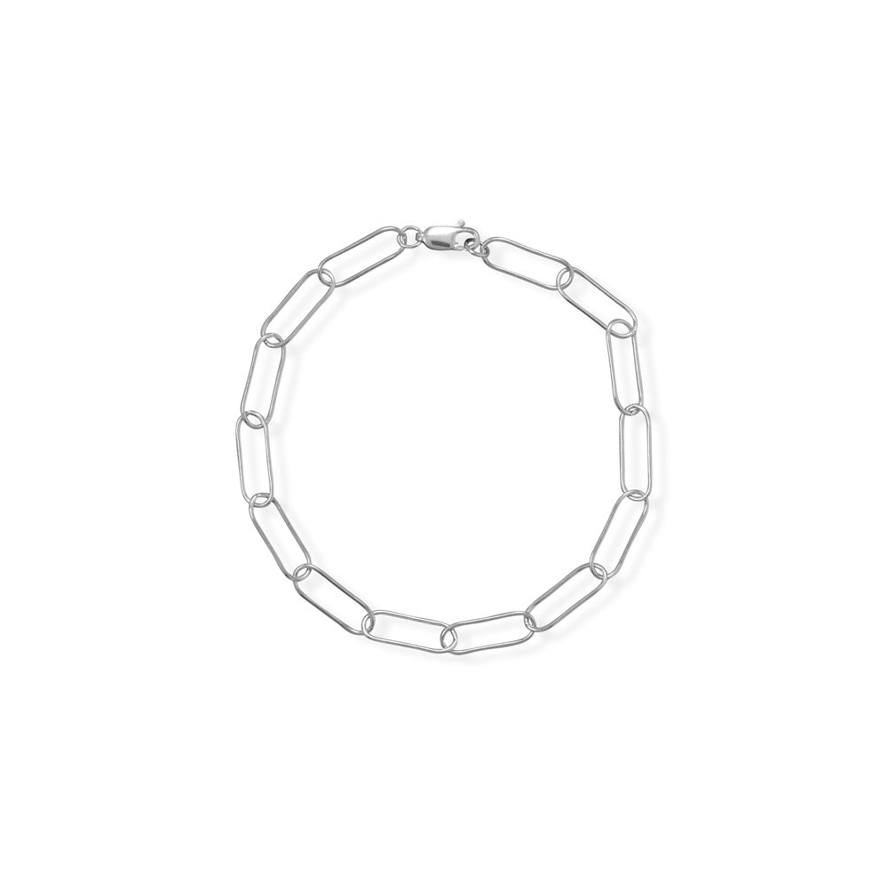 Hot Trend Alert!!! 8" rhodium plated sterling silver paperclip style link bracelet features a lobster clasp closure. Links measure 5mm x 15mm. .925 Sterling Silver