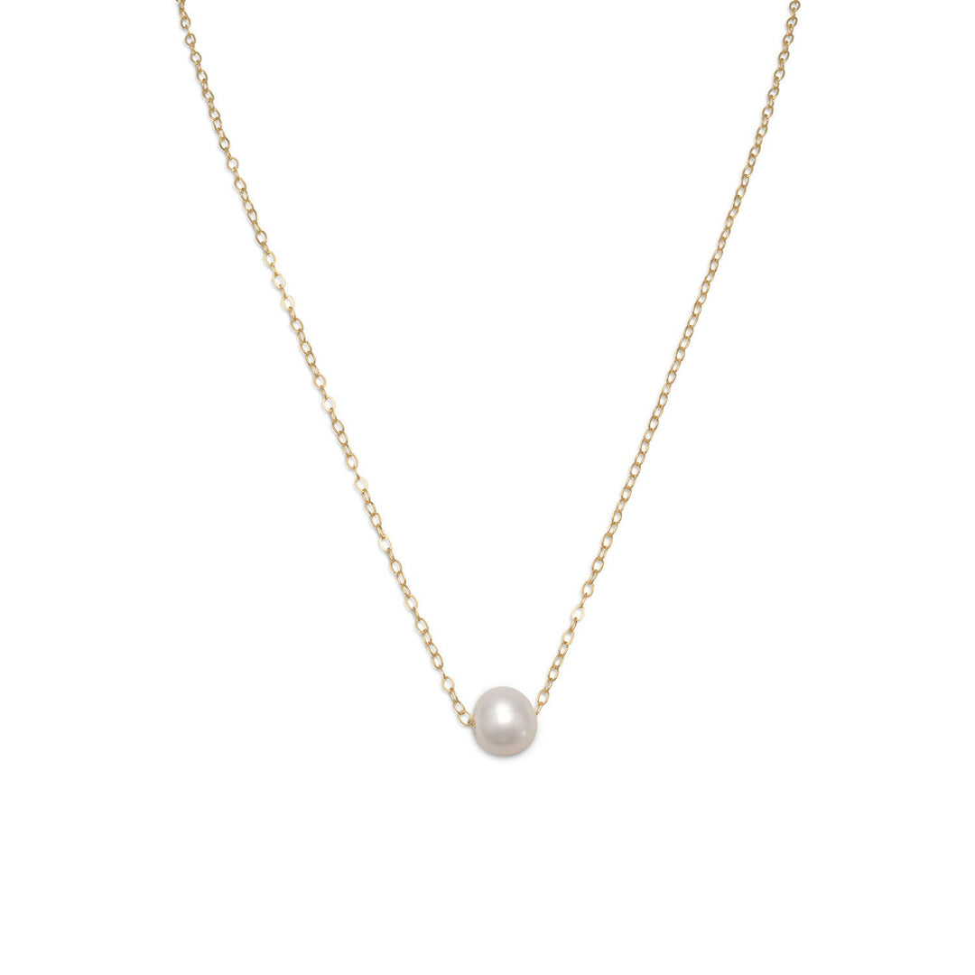 16" + 2" extension 14/20 gold filled necklace with 9mm floating cultured freshwater pearl. This necklace has a lobster clasp closure.