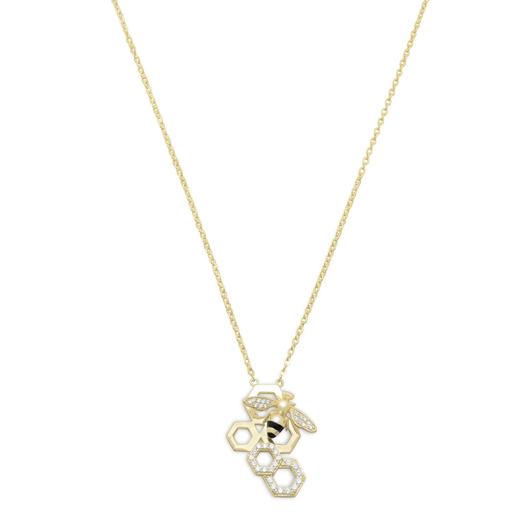 "BEE Mine!" 14 Karat Gold and Signity Cubic Zirconia Bee Necklace