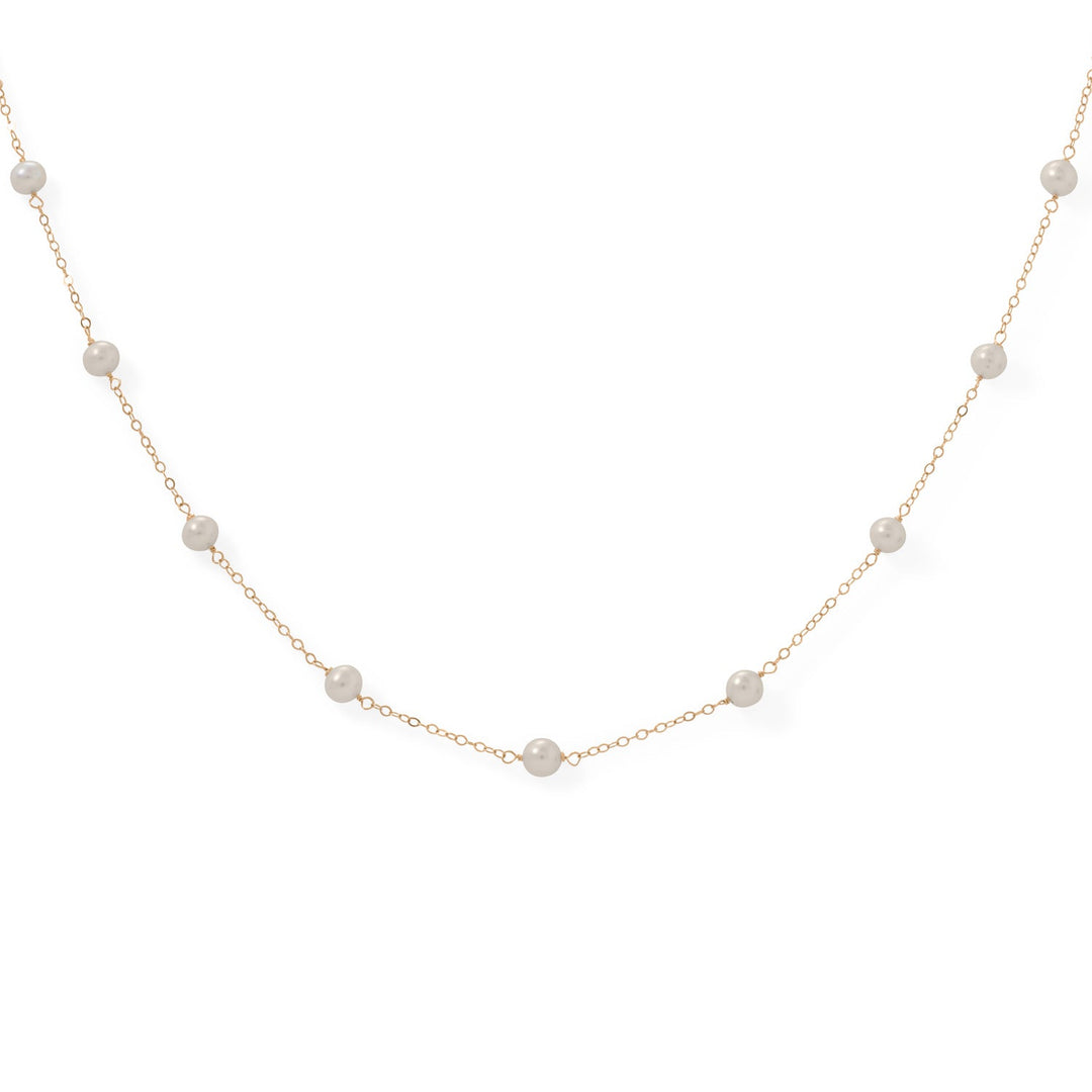 Beautiful, brilliant - BRIDAL! 16" 14/20 gold filled necklace features nine 6mm-6.5mm, near round, cultured freshwater pearls with a lobster clasp closure. 14/20 Gold Filled