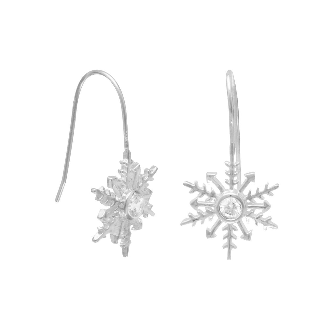 Polished Sterling Silver Cubic Zirconia Snowflake Earrings
