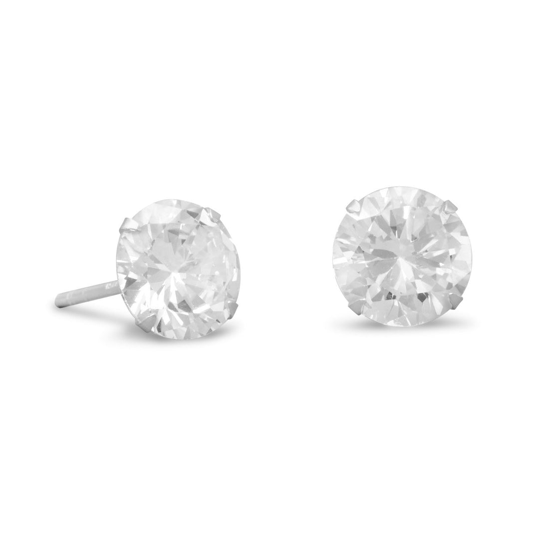 Polished 8mm Cubic Zirconia sterling silver stud earrings..925 Sterling Silver These earrings pair perfectly with our other stunning sterling silver cubic zirconia jewelry collection.