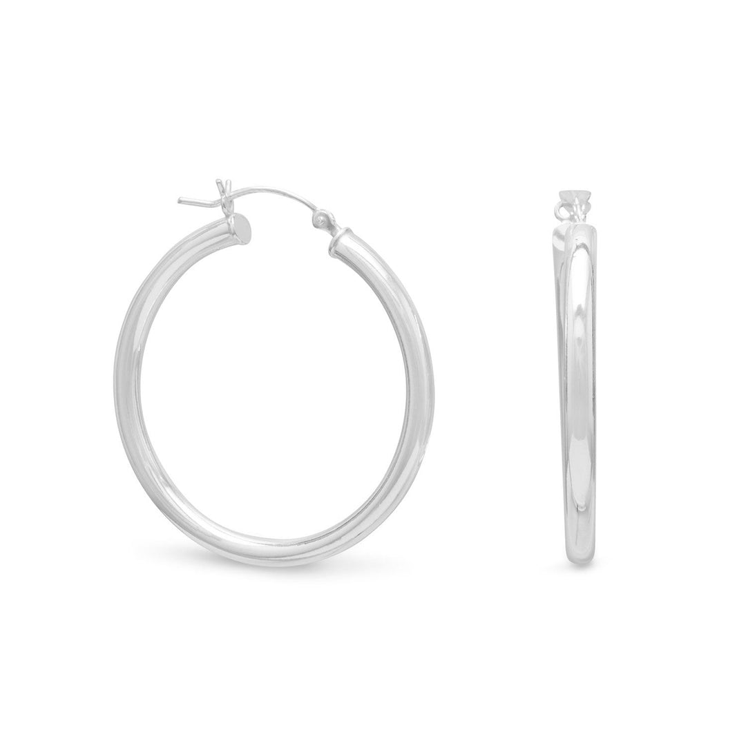 3mm x 35mm hoop earrings with click hoop closure. .925 Sterling Silver