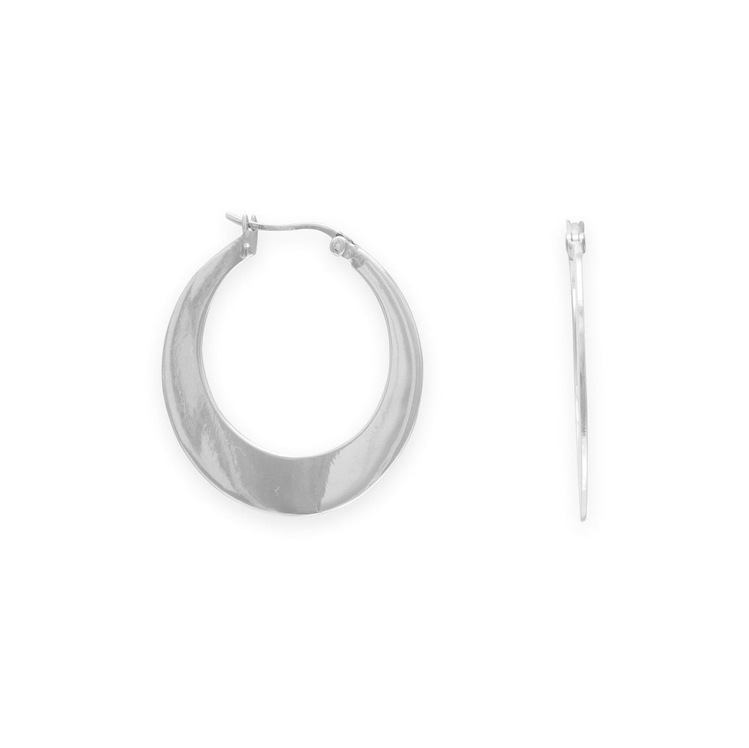Polished Sterling Silver Flat Hoop Earrings Hanging length 30mm. Pairs perfectly with our other sterling silver jewlery pieces.