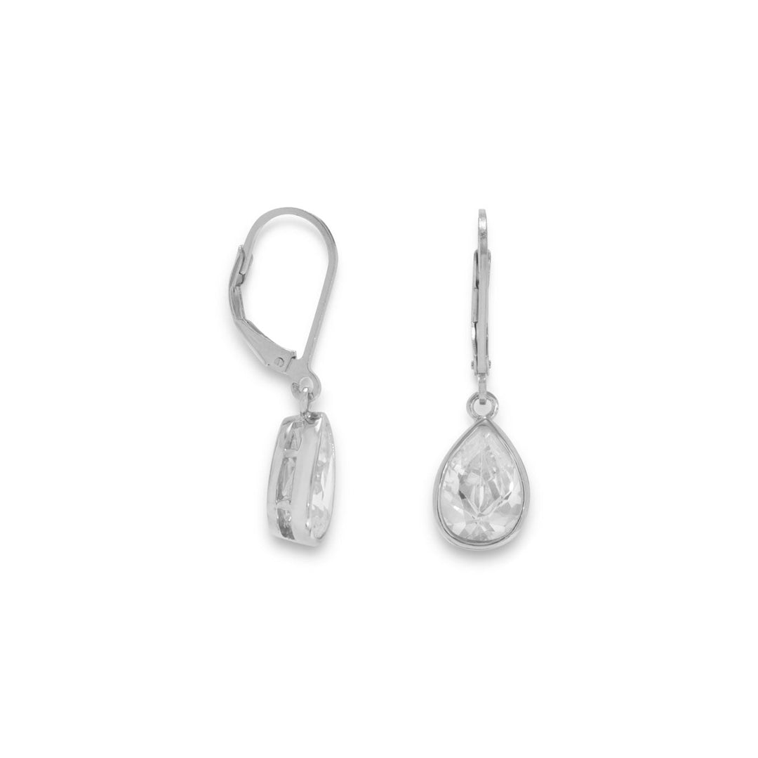 Introducing our exquisite Rhodium Plated 7mm x 9mm Clear CZ Pear Shape Drop Lever Back Earrings, crafted from premium .925 Sterling Silver. The sparkle of the 9mm CZ surrounded by 7mm CZ stones creates a dazzling effect that is sure to turn heads and make a statement.