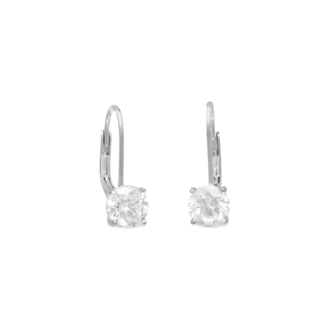 Introducing our exquisite Rhodium Plated Sterling Silver Lever Back Earrings, adorned with a stunning 6mm Clear Cubic Zirconia.