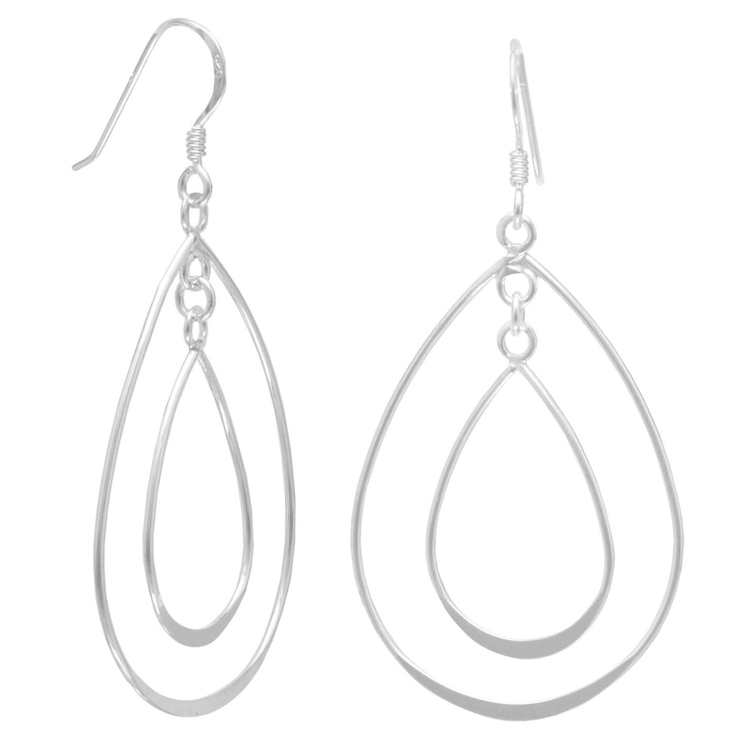 Double pear shape french wire earrings. Drops measure 35mmx25mm and 22mmx15mm. .925 Sterling Silver