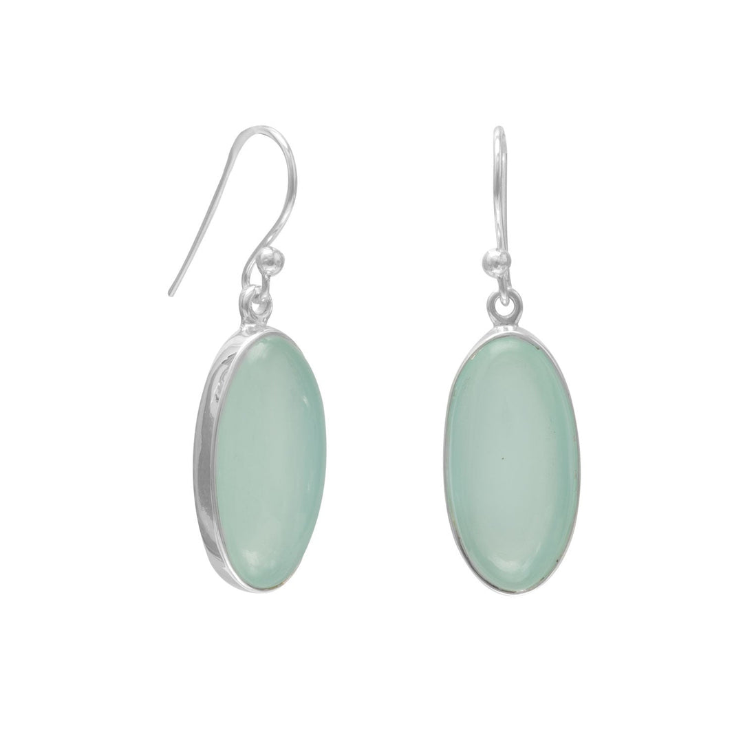 Sea Green Chalcedony Cascade Earrings-Oval sea green chalcedony drop french wire earrings. Chalcedony measures 20mm x 10mm. Earrings hang approximately 37mm. .925 Sterling Silv