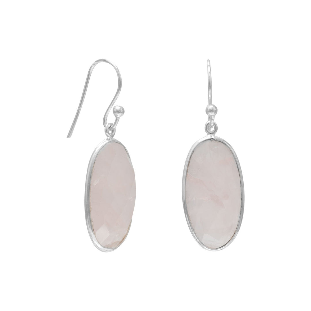 Sterling silver french wire earrings feature 20mm x 10mm oval faceted rose quartz. .925 Sterling Silver