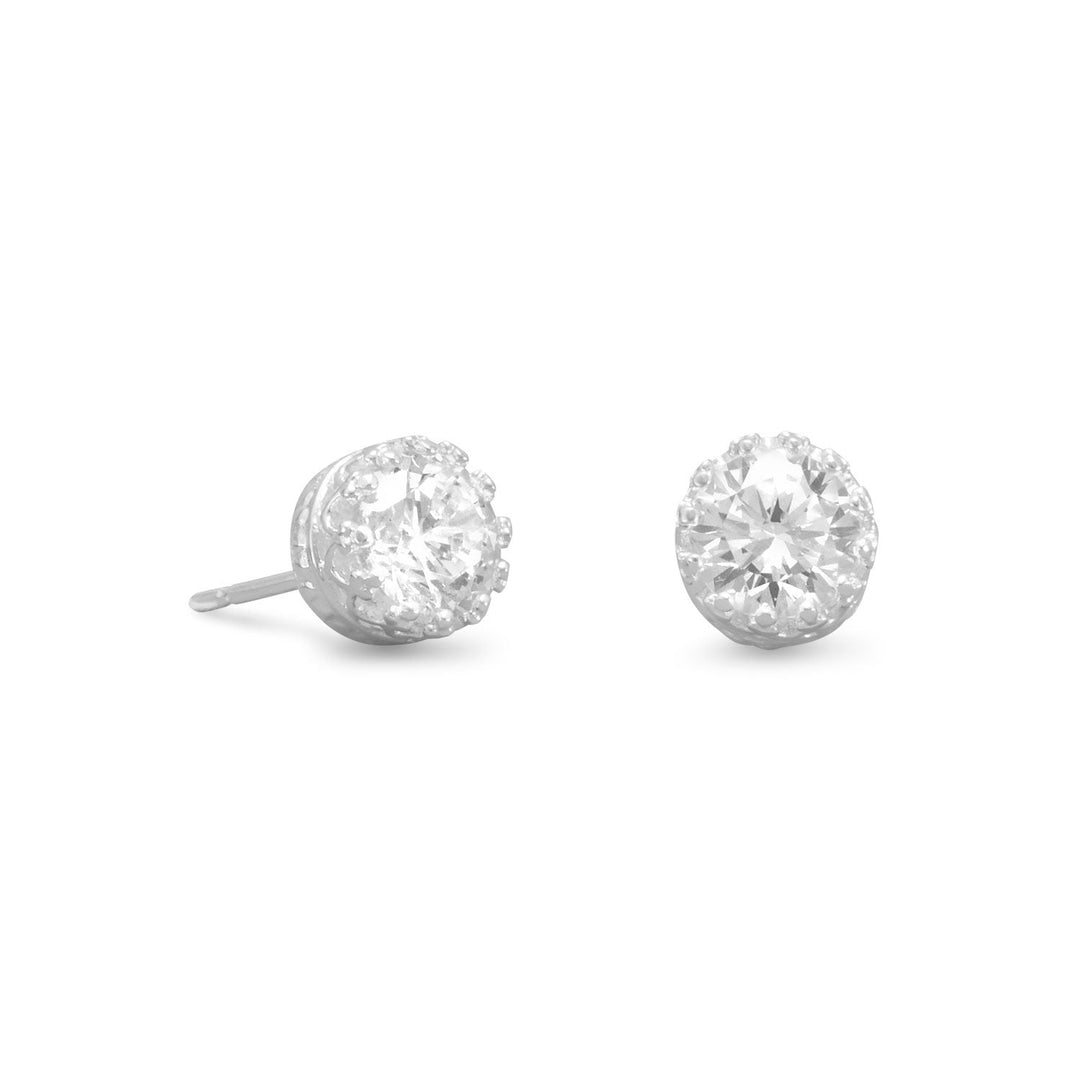 Introducing our exquisite 6mm round clear cubic zirconias stud earrings, crafted with the utmost precision and care. These earrings are adorned with clear cubic zirconias that exude a mesmerizing twinkle and unparalleled value. The crown setting of these earrings elevates their elegant design, adding a touch of regality to their already stunning appearance.