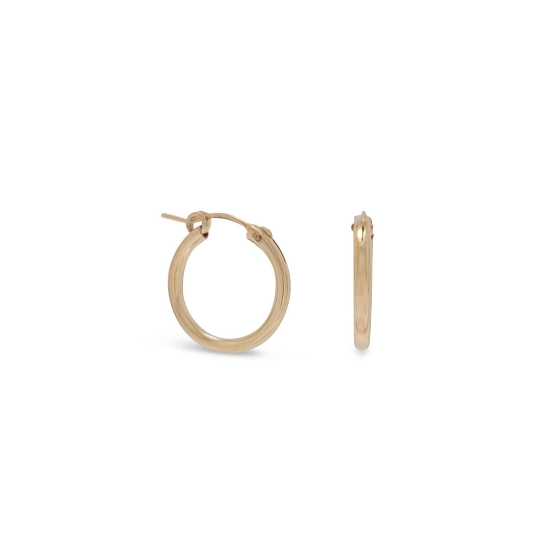 Invest in the timeless elegance of these 12/20 gold filled 2mm x 19mm hoop earrings and elevate your jewelry collection to new heights.