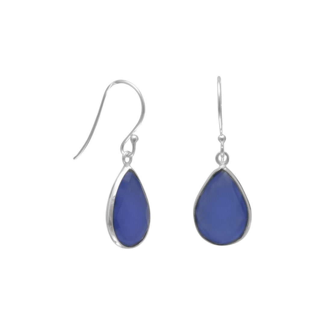 10mm x 15mm pear shape faceted dark blue chalcedony french wire earrings. The earrings hang approximately 30mm. .925 Sterling Silver