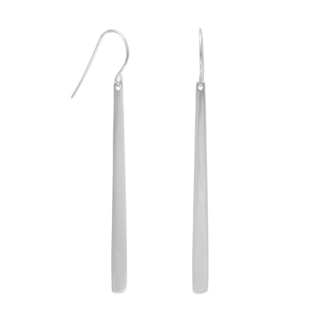 Polished sterling silver french wire earrings with tapered matchstick drops. The earrings taper from 1.5mm to 3mm, and hang approximately 2.25" in length. .925 Sterling Silver
