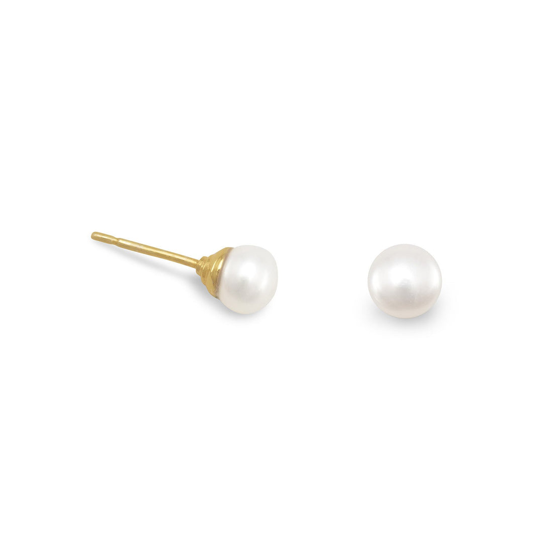Introducing our exquisite 5mm white cultured freshwater pearl stud earrings, crafted with the utmost precision and attention to detail. These earrings feature 14 karat gold plated sterling silver posts and earring backs, ensuring both durability and elegance. The .925 sterling silver construction adds to the overall quality of the piece, while the beauty of the 14 k gold plating adds a touch of luxury and sophistication.