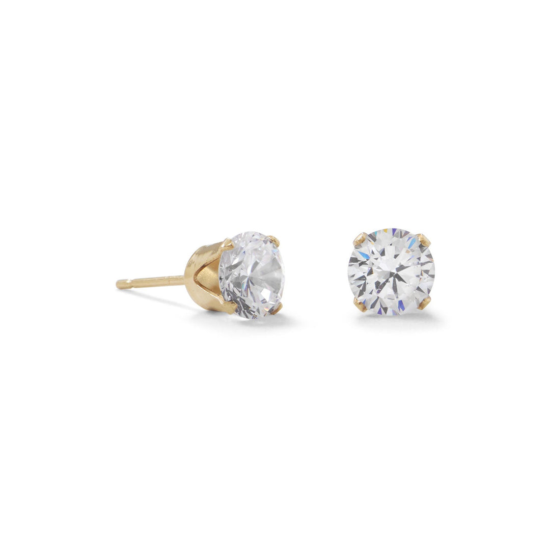 Introducing our exquisite 14/20 gold filled 6mm 3A quality CZ stud earrings, complete with earring backs for your convenience. These earrings boast a remarkable 3A quality cubic zirconia, ensuring a stunning and radiant sparkle that is sure to catch the eye. The 4mm size of the CZ adds a subtle touch of sophistication to any outfit, making these earrings perfect for both casual and formal occasions. Crafted with the utmost care and precision, our 14/20 gold filled stud earrings are of the highest quality.