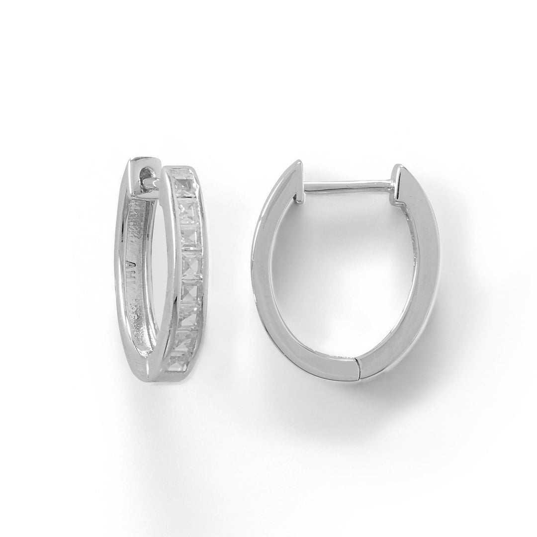 Sterling SIlver Cubic Zirconia Click Hoop Earrings