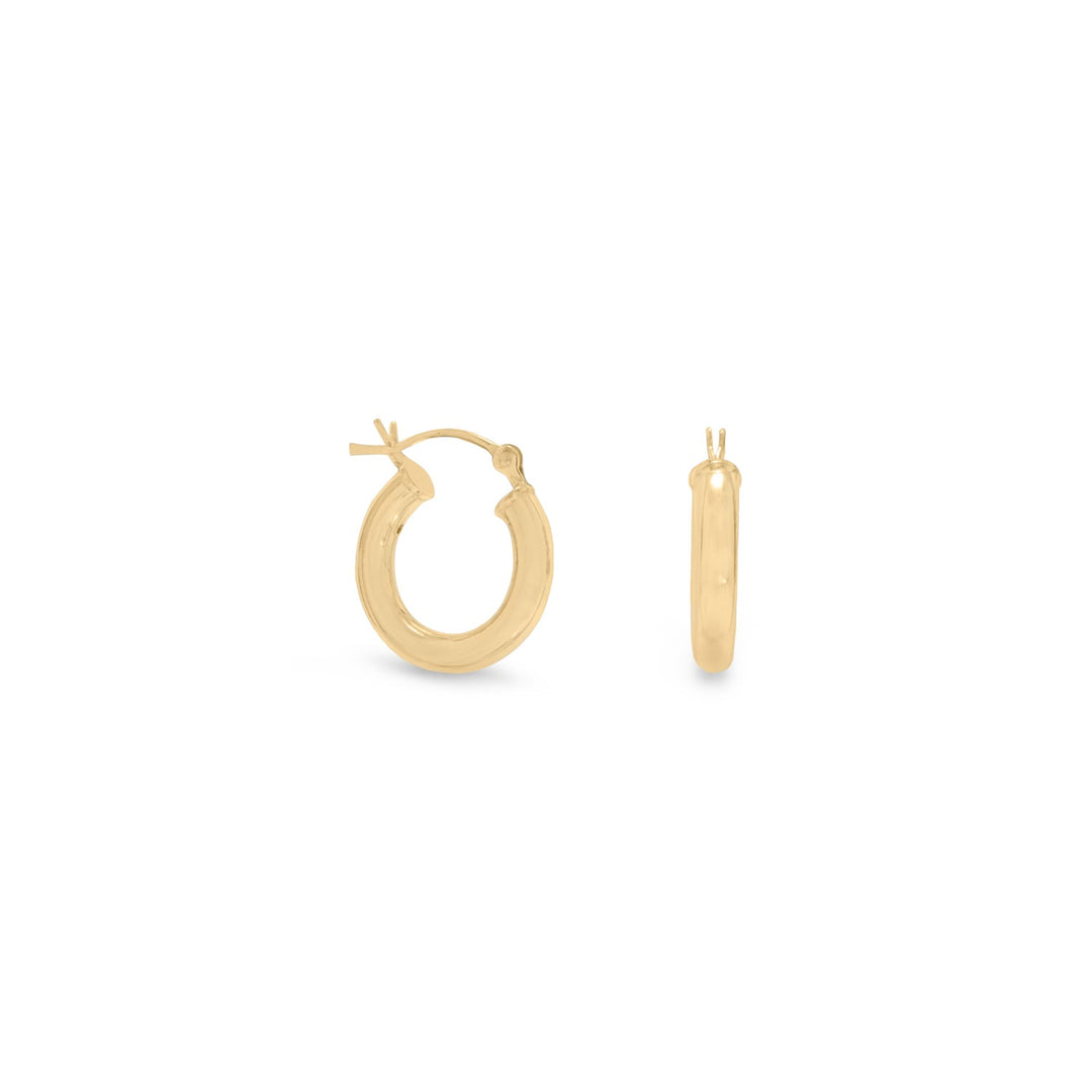 3mm x 15mm 14 karat gold plated sterling silver hoop earrings.<br>.925 Sterling Silver