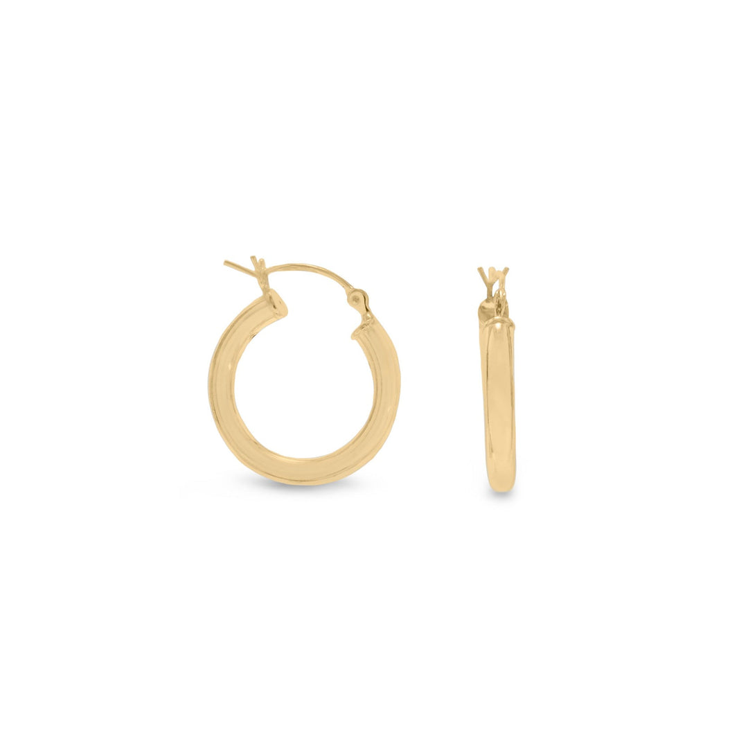 Introducing our exquisite 3mm x 16mm hoop earrings, crafted from premium .925 sterling silver and finished with a luxurious 14 karat gold plating. The use of .925 sterling silver ensures the highest quality and durability, making these earrings a timeless addition to any jewelry collection.