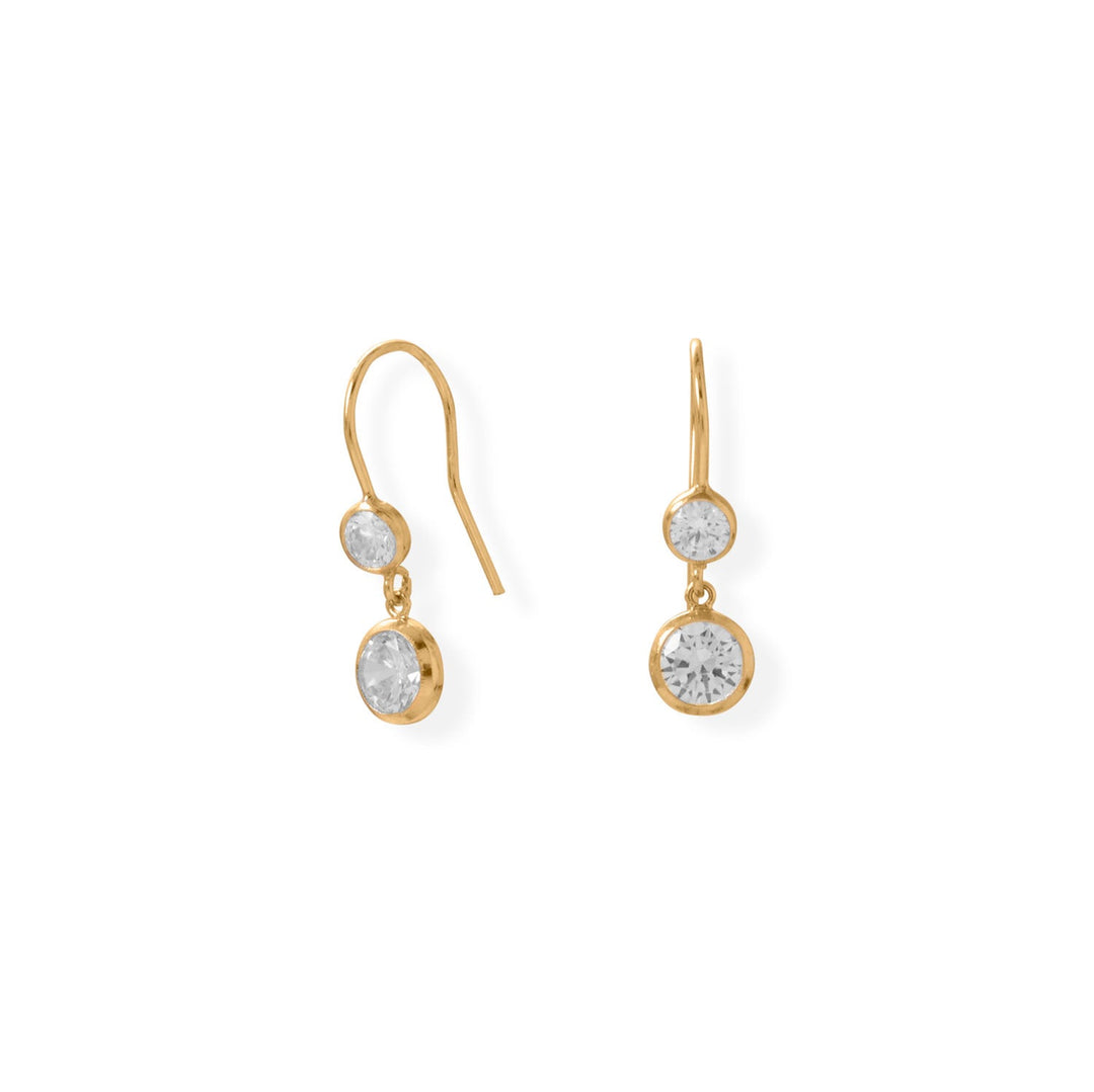 An everyday sparkle. 14 Karat Gold-Filled Cubic Zirconia Drop French Wire Earrings feature a brilliant Cubic Zirconia drop. Cubic Zirconias measure 4mm and 6mm, and has a hanging length of 23.5mm.14/20 Gold Filled