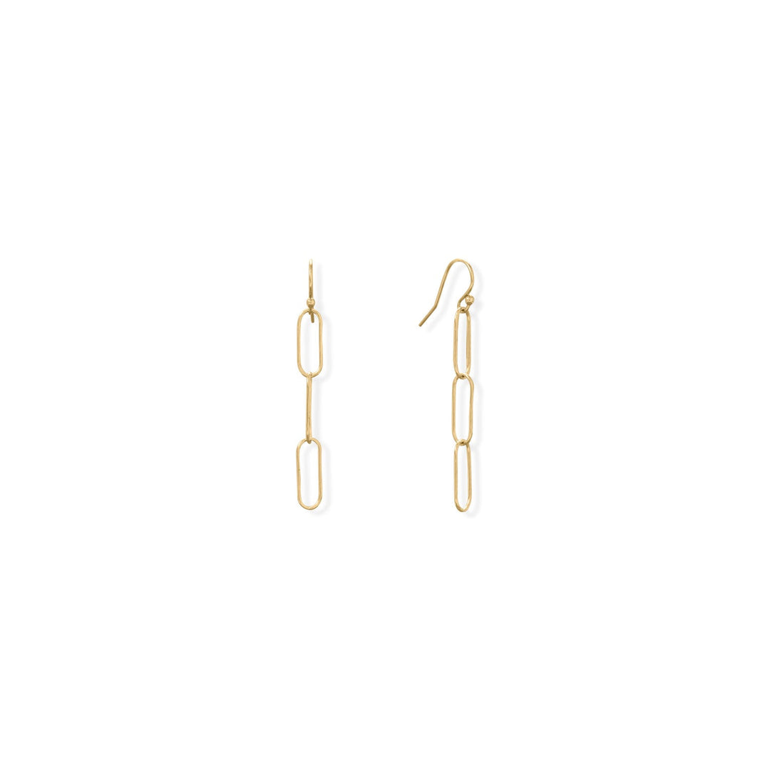 Hot Trend Alert!!! 14 karat gold filled french wire earrings feature paperclip style links. Links measure 5mm x 15mm and earrings have a hanging length of 52mm. 14/20 Gold Filled