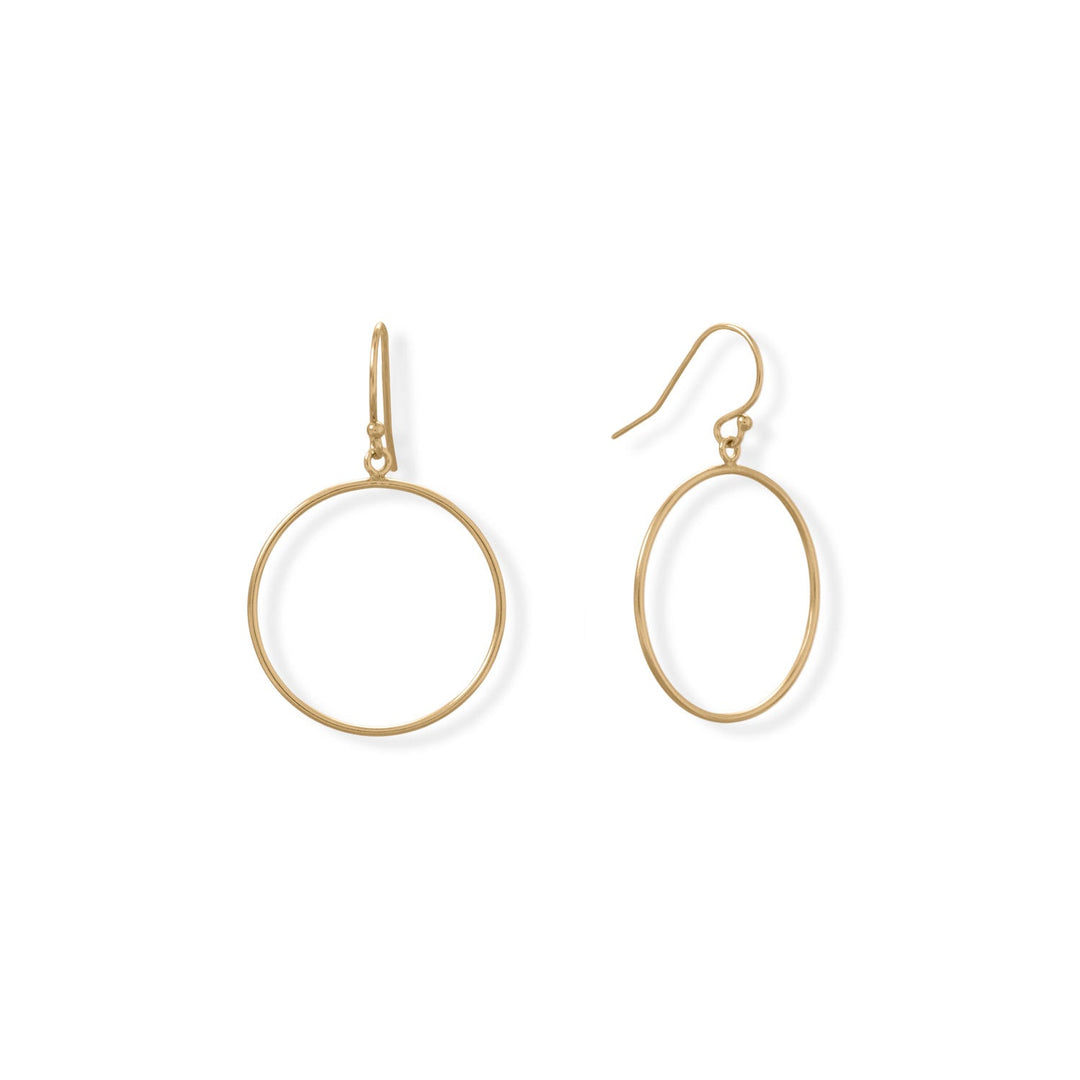Introducing our 14 Karat Gold Filled 25mm French Wire Earrings, a minimalist's dream come true. 14/20 gold filled french wire earrings feature 25mm circle drops. Hanging length is 43mm.