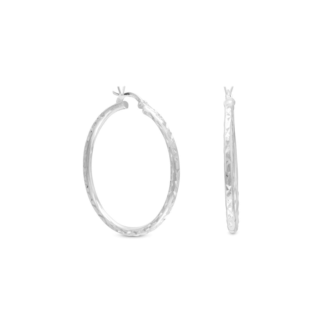 2.5mm x 35mm diamond cut hoop earrings..925 Sterling Silver