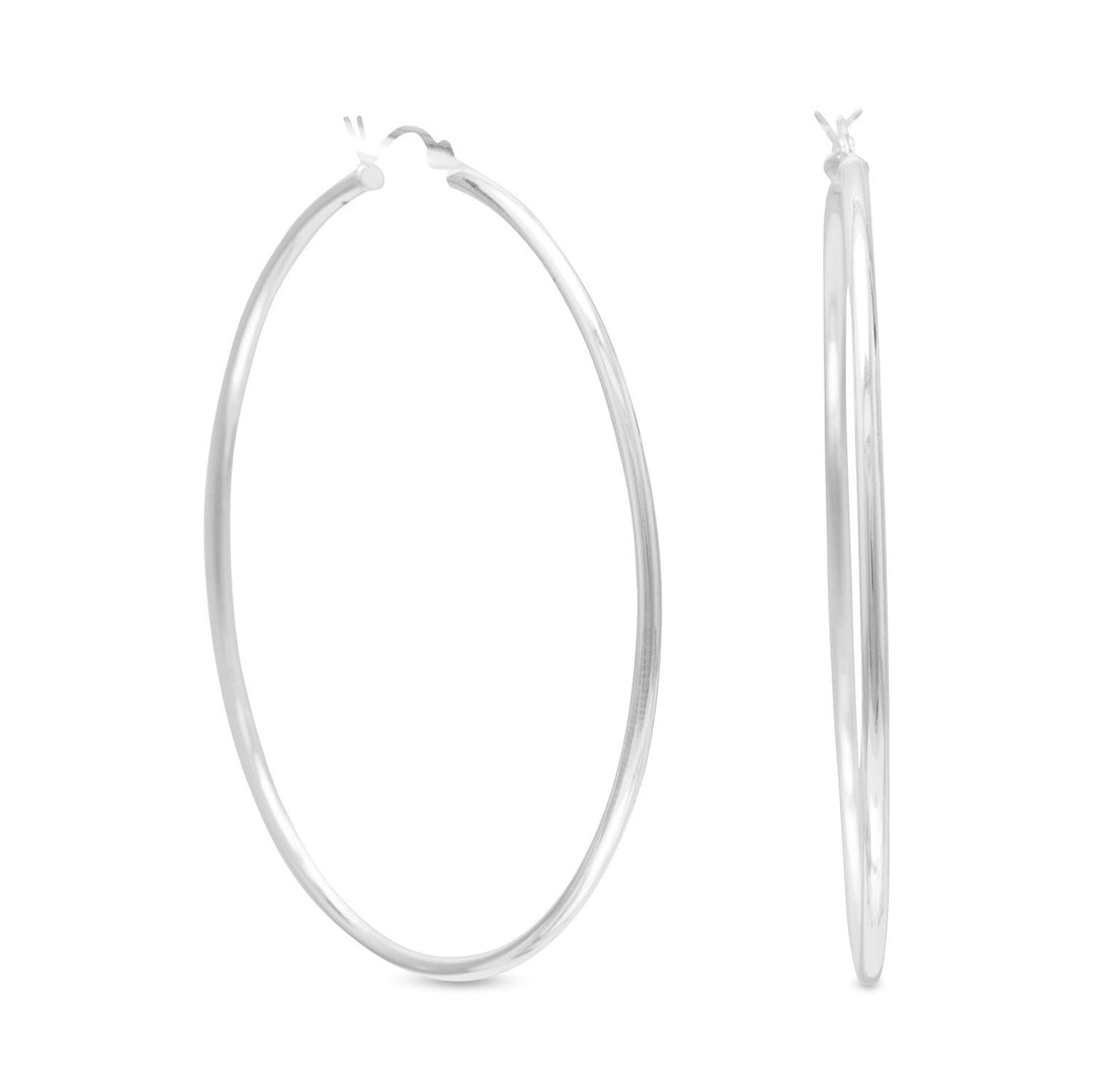 Introducing our exquisite 2mm x 60mm hoop earrings Crafted from the finest .925 sterling silver. These earrings are designed to make a statement and add a touch of elegance to any outfit. The hoops are meticulously crafted to ensure a perfect fit and a comfortable wear. Our hoop earrings are a must-have for any fashion-forward individual who appreciates the importance of the click hoop.
