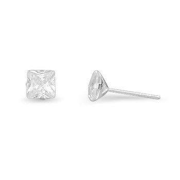 Introducing our exquisite 5mm square cubic zirconia post earrings, crafted from premium .925 sterling silver.The 5mm size of the cubic zirconias adds a subtle touch of elegance to your look, making these earrings perfect for any occasion.