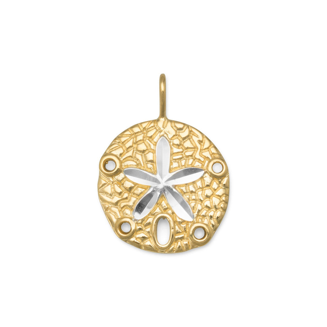 14 karat gold plated sterling silver 25mm x 18mm sand dollar pendant with silver accents. .925 Sterling Silver