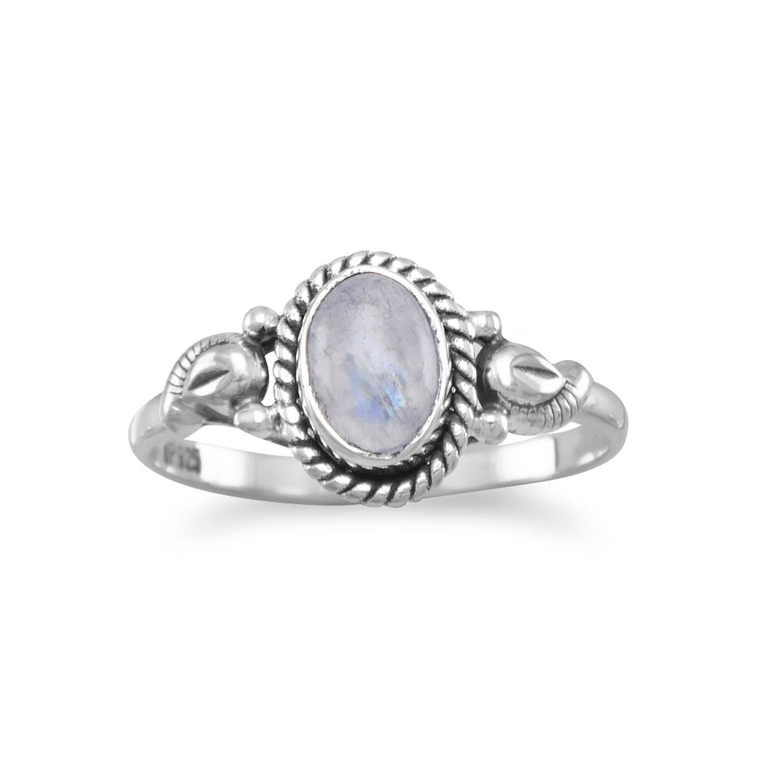 Introducing our opulent oxidized sterling silver ring, adorned with a mesmerizing 5mm x 7mm moonstone, delicately framed by a rope edge. Meticulously crafted from .925 sterling silver, this masterpiece radiates elegance and sophistication. Immerse yourself in the perfect harmony of beauty and value.