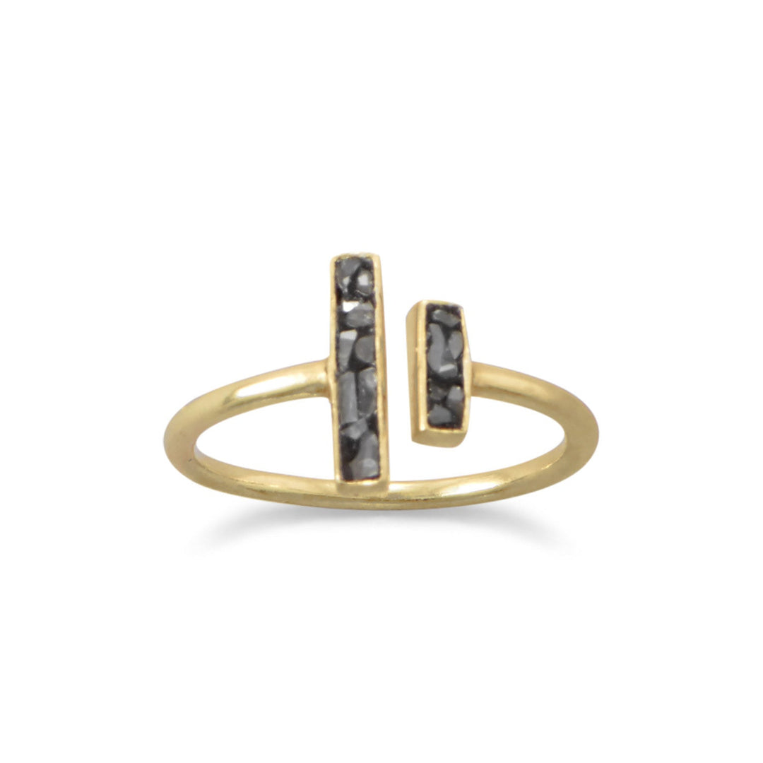Introducing our mesmerizing open bar ring, crafted with 14 karat gold plated sterling silver. Adorned with .50 ctw diamond chips set in black resin, this exquisite piece will elevate your style effortlessly. Available in sizes 5-9, it perfectly complements our gold and black gemstone jewelry collection.
