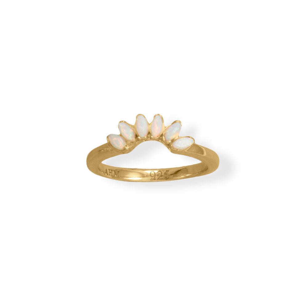 Indulge in elegance and sophistication with the Princess Perfect ring. Crafted from high-quality 14 karat gold plated sterling silver, this regal piece features synthetic white opals in a marquise design. Measuring 2.1mm wide, the band is available in whole sizes 6-9, ensuring a comfortable and secure fit for any wearer. Perfect for any formal occasion, this ring is a must-have for any jewelry collection.