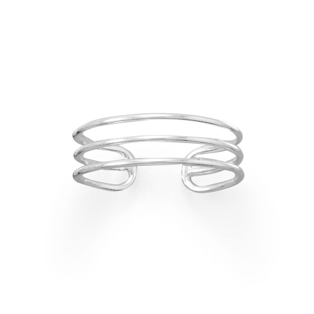 Step up your style game with our Adjustable Sterling Silver Triple Row Toe Ring. Made with .925 sterling silver, this elegant piece features a triple row design that measures 5mm in width. Each band is 0.8mm wide, and the adjustable feature ensures a comfortable fit for all foot sizes. The polished silver adds a touch of sophistication to any outfit, making it the perfect accessory for any occasion.