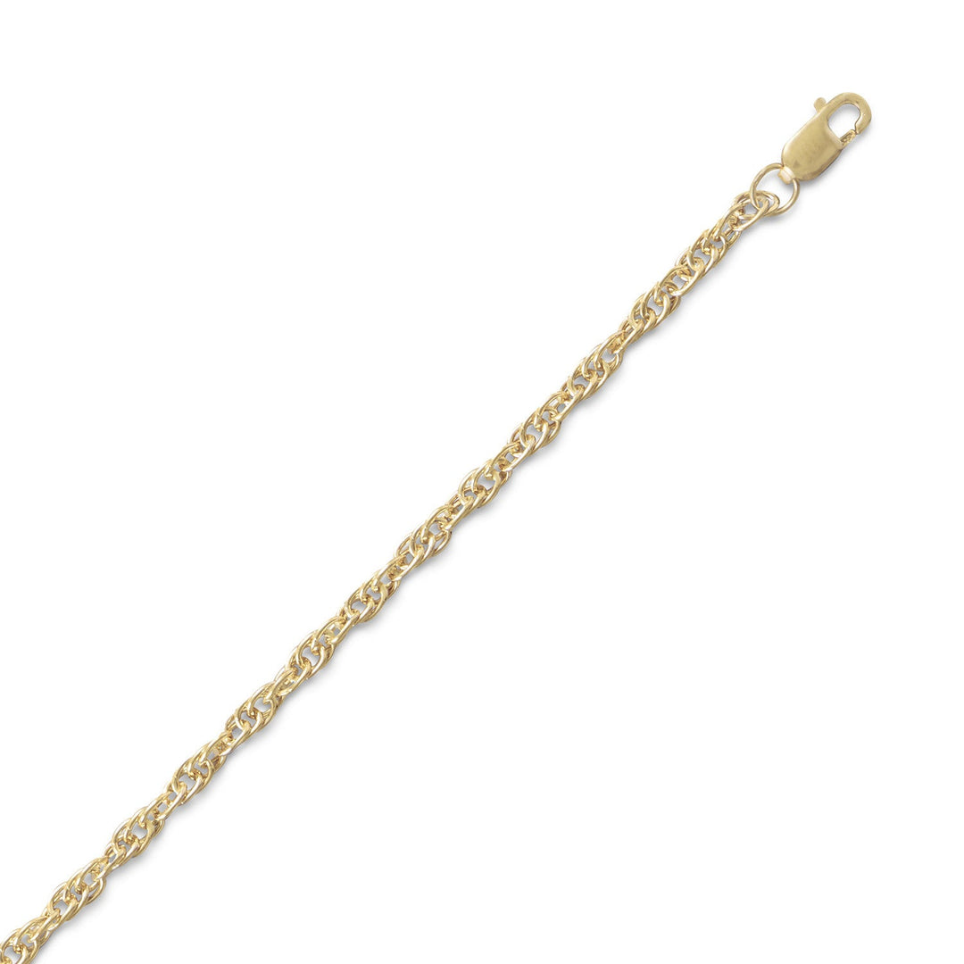 Indulge in the opulence of our 2.5 mm 14/20 gold filled rope chain. Its sleek design exudes elegance and sophistication, while the gold filling adds value and beauty. Finished with a lobster clasp closure for safety and security, this chain has a variety of sizes ranging from 16 to 30 inches. Wear it alone or pair it with any of our exquisite gold charms or pendants. Crafted from .925 sterling silver, this chain is a true luxury statement piece.