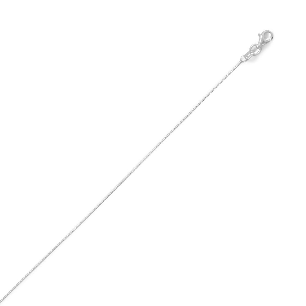Chic and shimmering! A 1.1mm wide sterling silver diamond cut sparkle chain with a lobster clasp closure. Made in Italy, .925 Sterling Silver. Dainty yet strong. Pair with other sterling silver and sparkle jewelry collection pieces. Available in a range of sizes.
