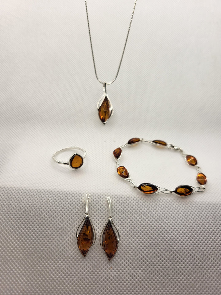 Polished Sterling Silver Baltic Amber Cutout Pendant