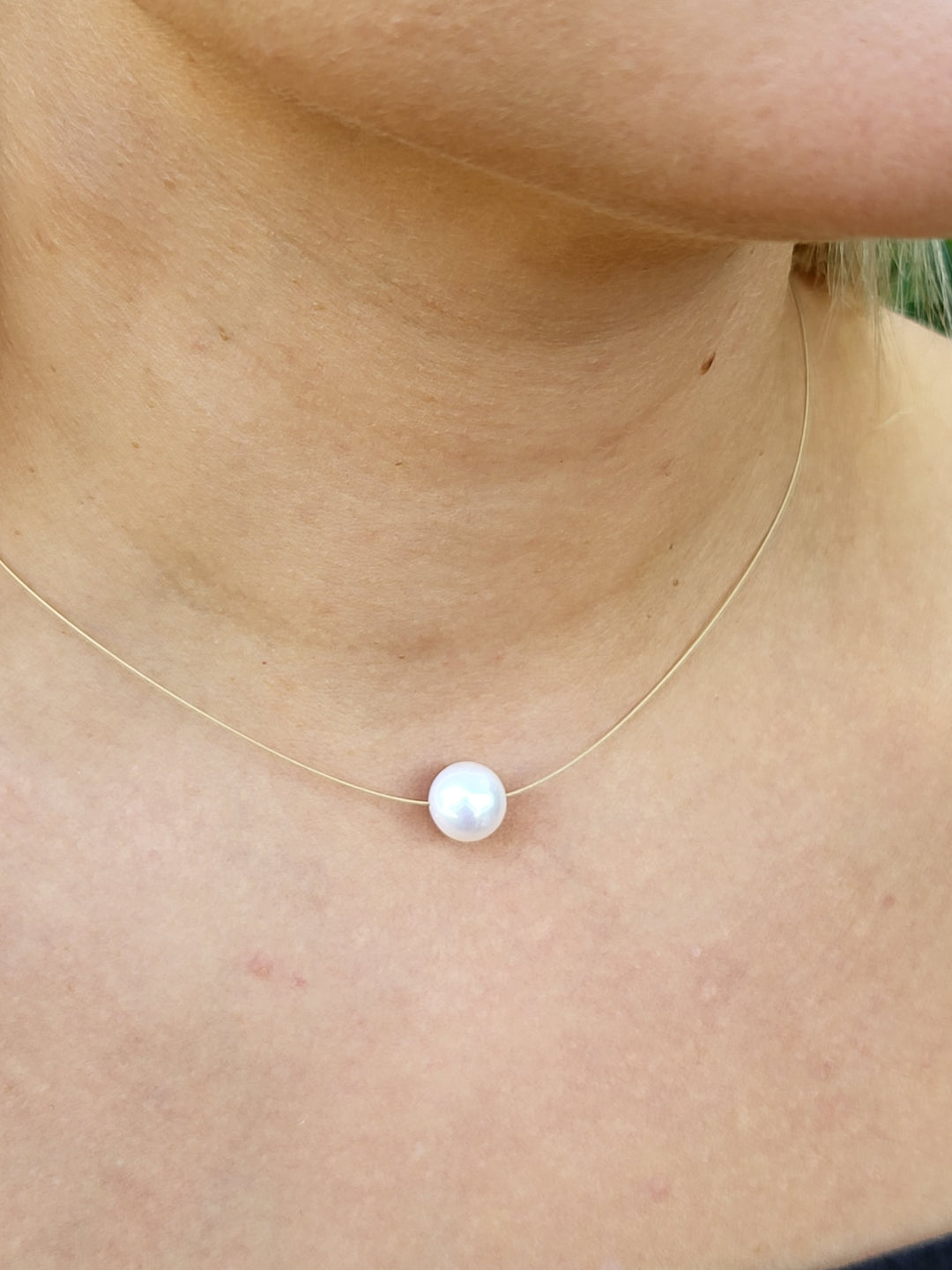 24 Karat Gold Necklace with Floating Pearl