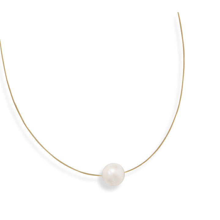 Simple elegance. 16" necklace featuring an 11.5mm white cultured freshwater pearl on a 24 karat gold plated cable wire. Necklace has a 14kt gold spring ring closure.