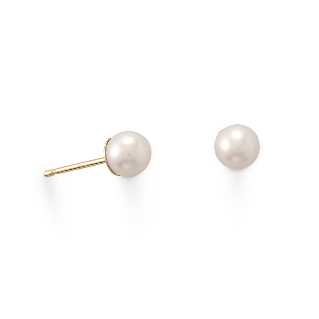 14kt gold stud earrings with 4-4.5mm cultured freshwater pearls.