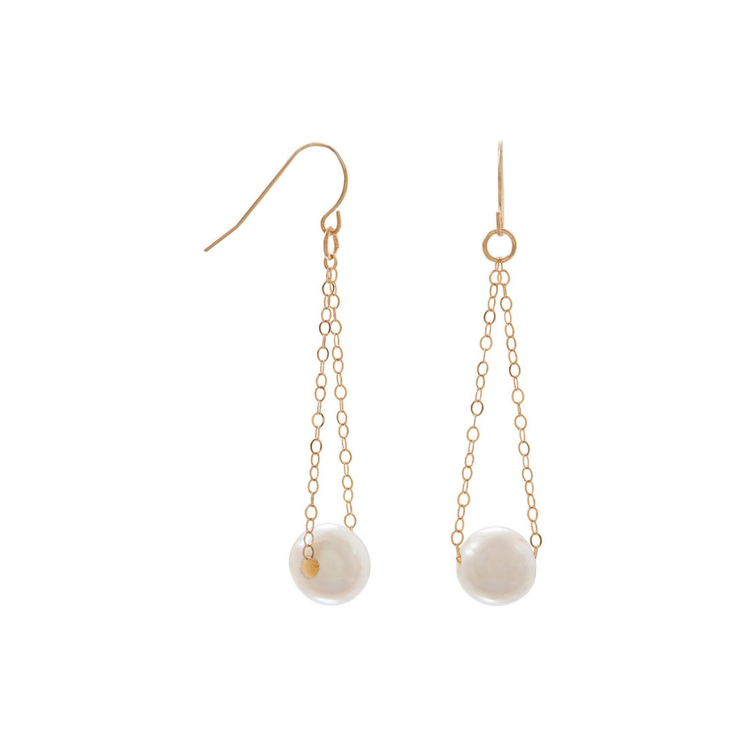 14 Karat Gold French Wire Earrings with Floating Pearl