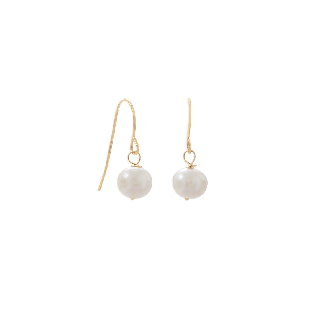 Simple and sweet. 14kt gold french wire earrings with 6-6.5mm cultured freshwater pearls. Full hanging length is 19mm. Earrings come packaged in a pretty bow gift box with magnetic closure.