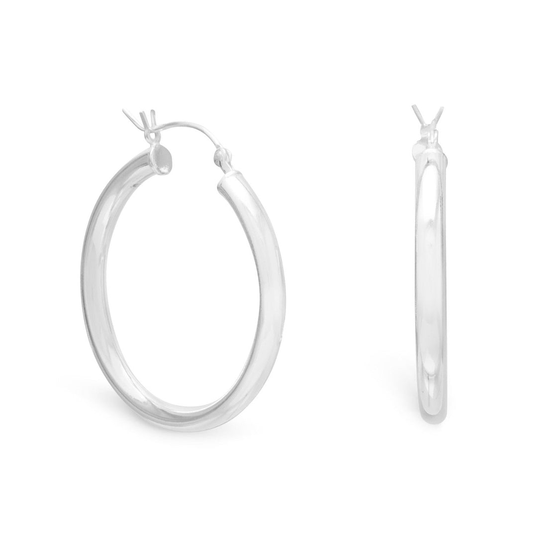 Introducing our exquisite 3mm x 30mm hoop earrings hoop earrings, crafted from premium .925 sterling silver. These earrings are designed to make a bold statement, drawing the attention of onlookers to your face. The 40mm hoop earrings of the hoop is perfectly proportioned to enhance your features and elevate your style.